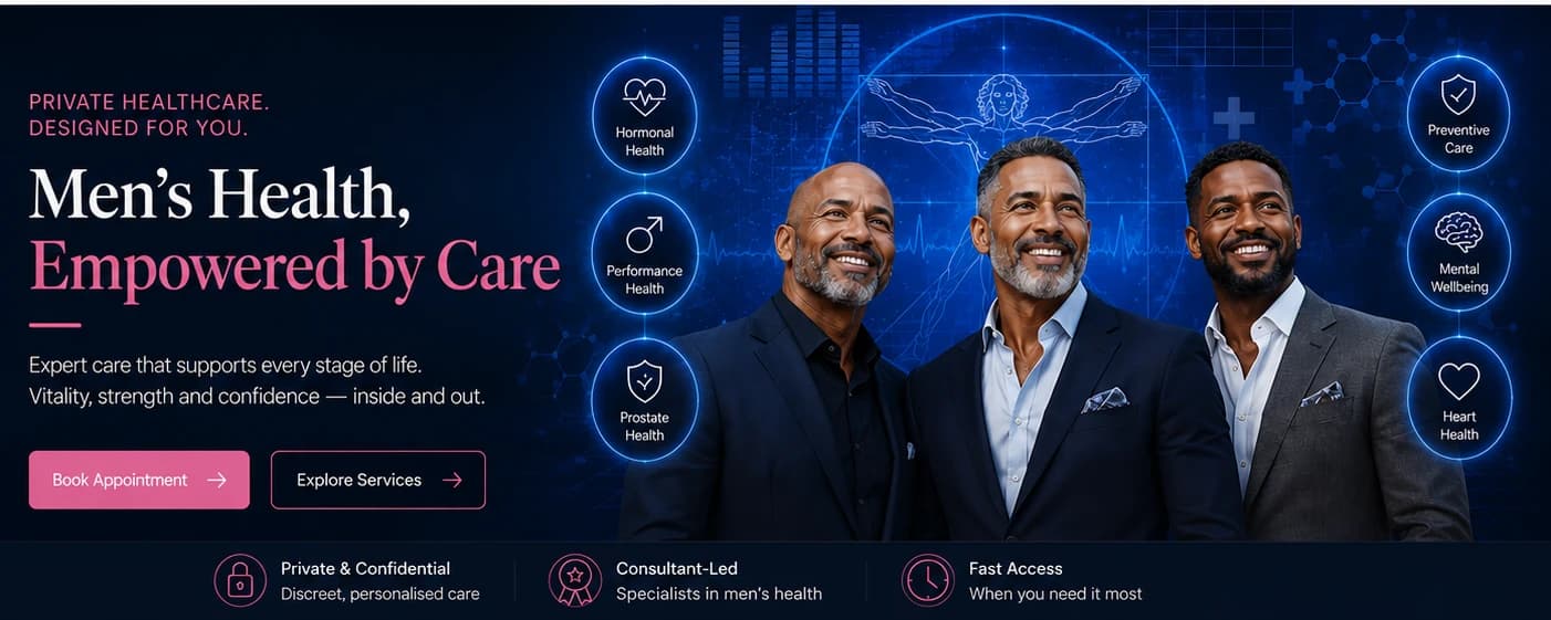 Men's Health, Empowered by Care - three men smiling confidently