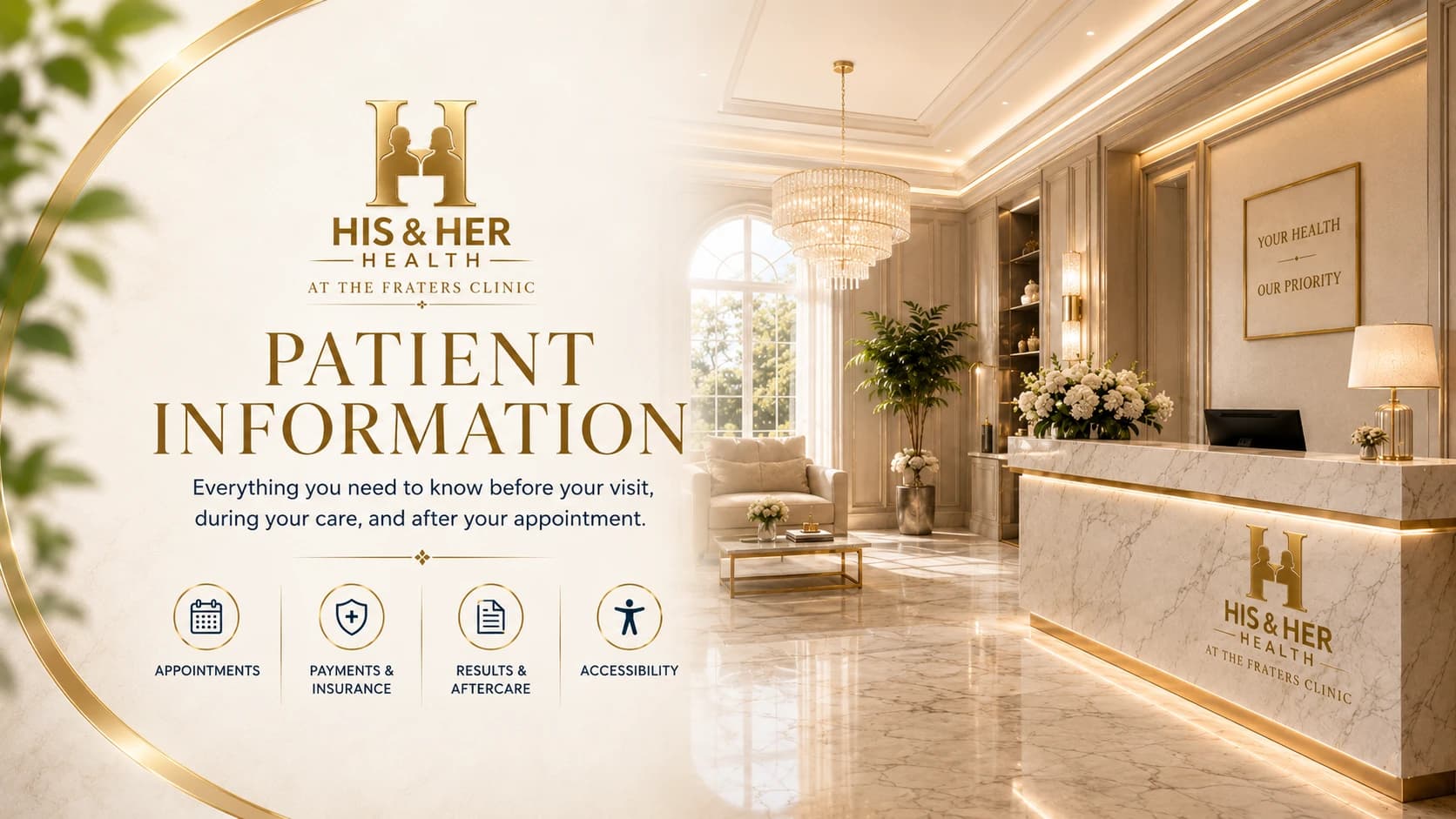 His & Her Health patient information - reception at The Fraters Clinic